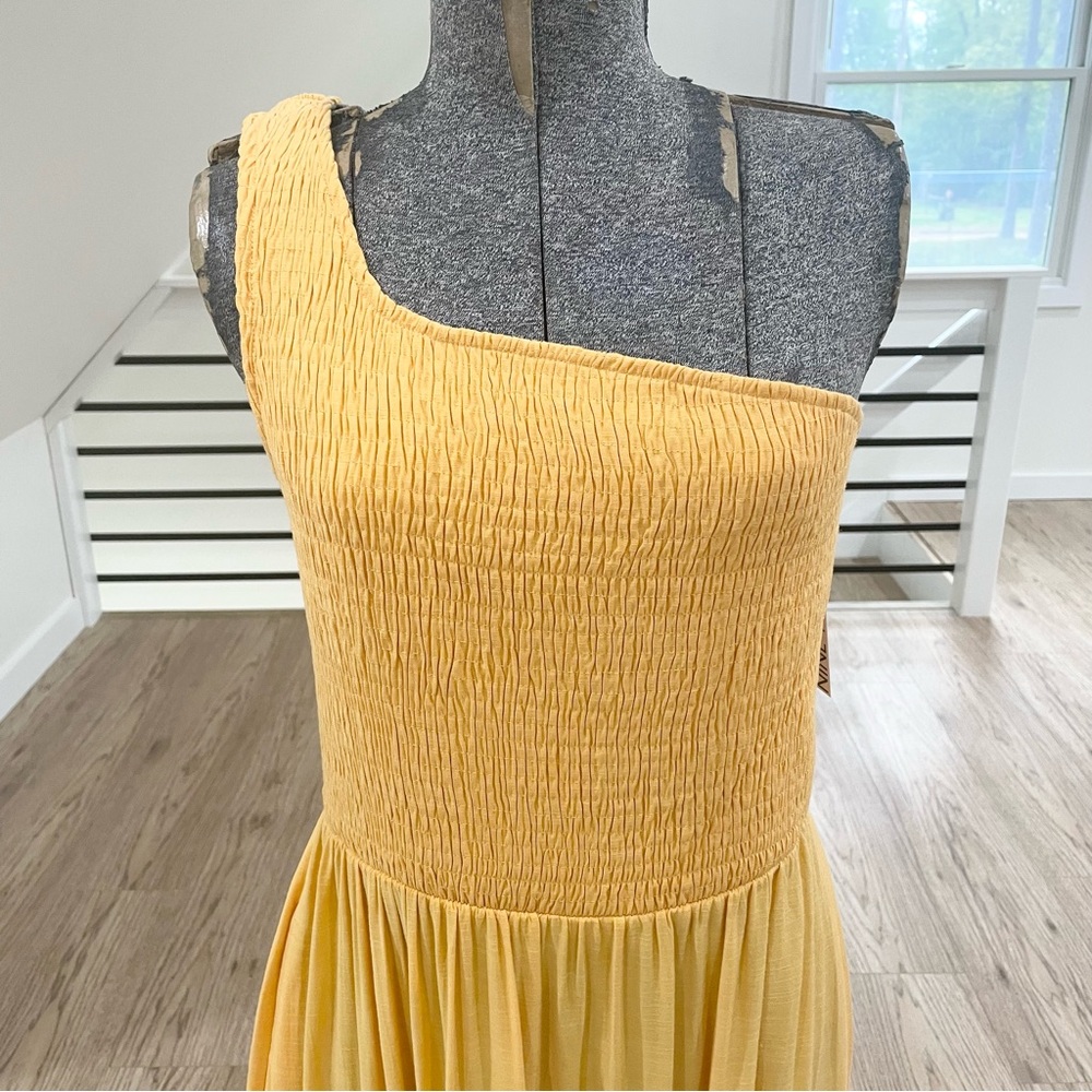 L XL XXL 1X 2X 3X 4X One shoulder yellow gold Maxi dress - Picture 2 of 7